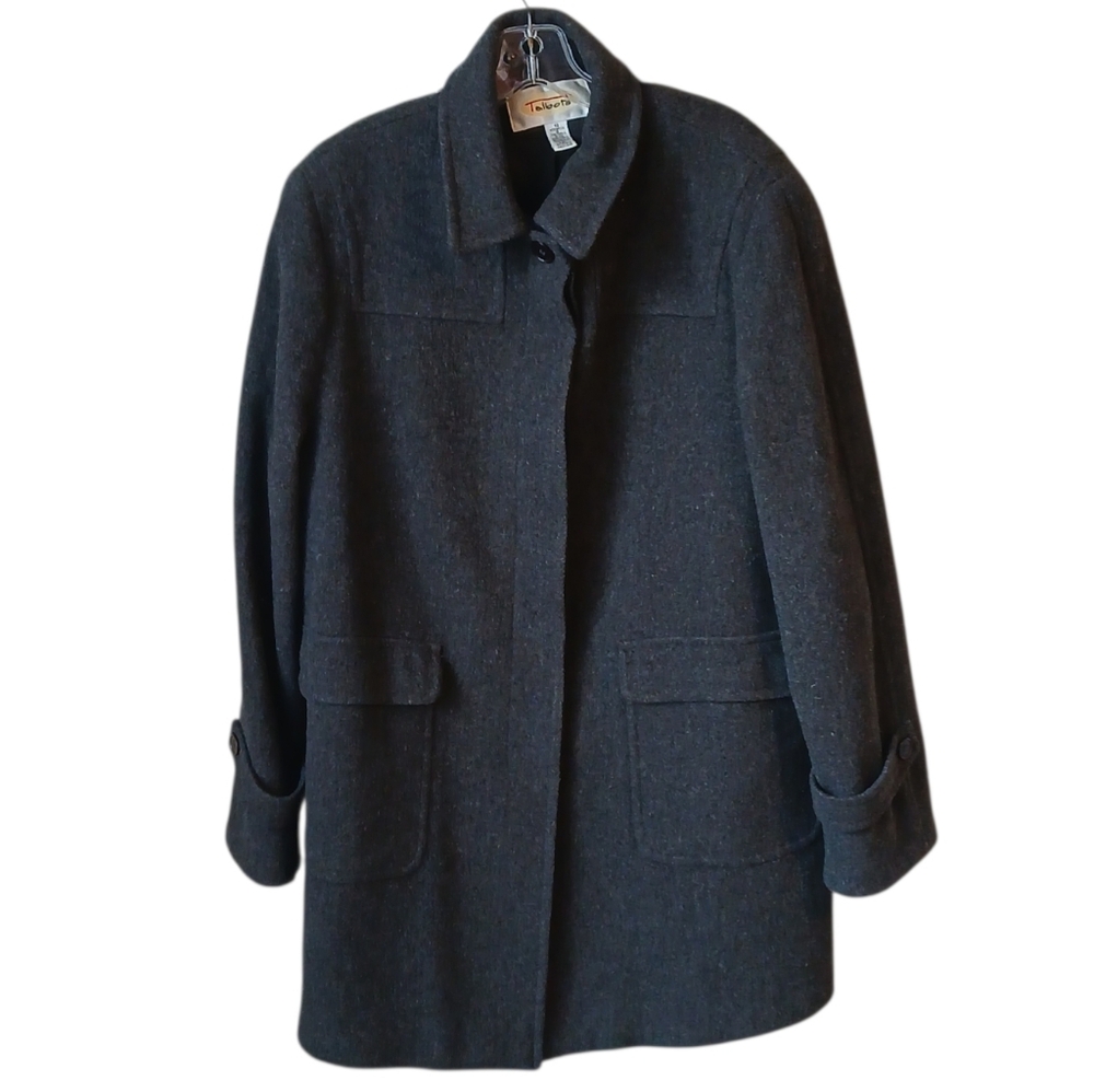 Talbots Vintage Charcoal Gray Long Wool Coat Size 12